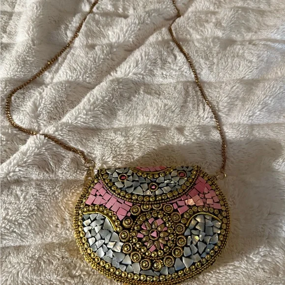 RAMLA Pink Beverly Hills Handmade Mosaic Moroccon Clutch Crossbody Bag $250 - Picture 2 of 12